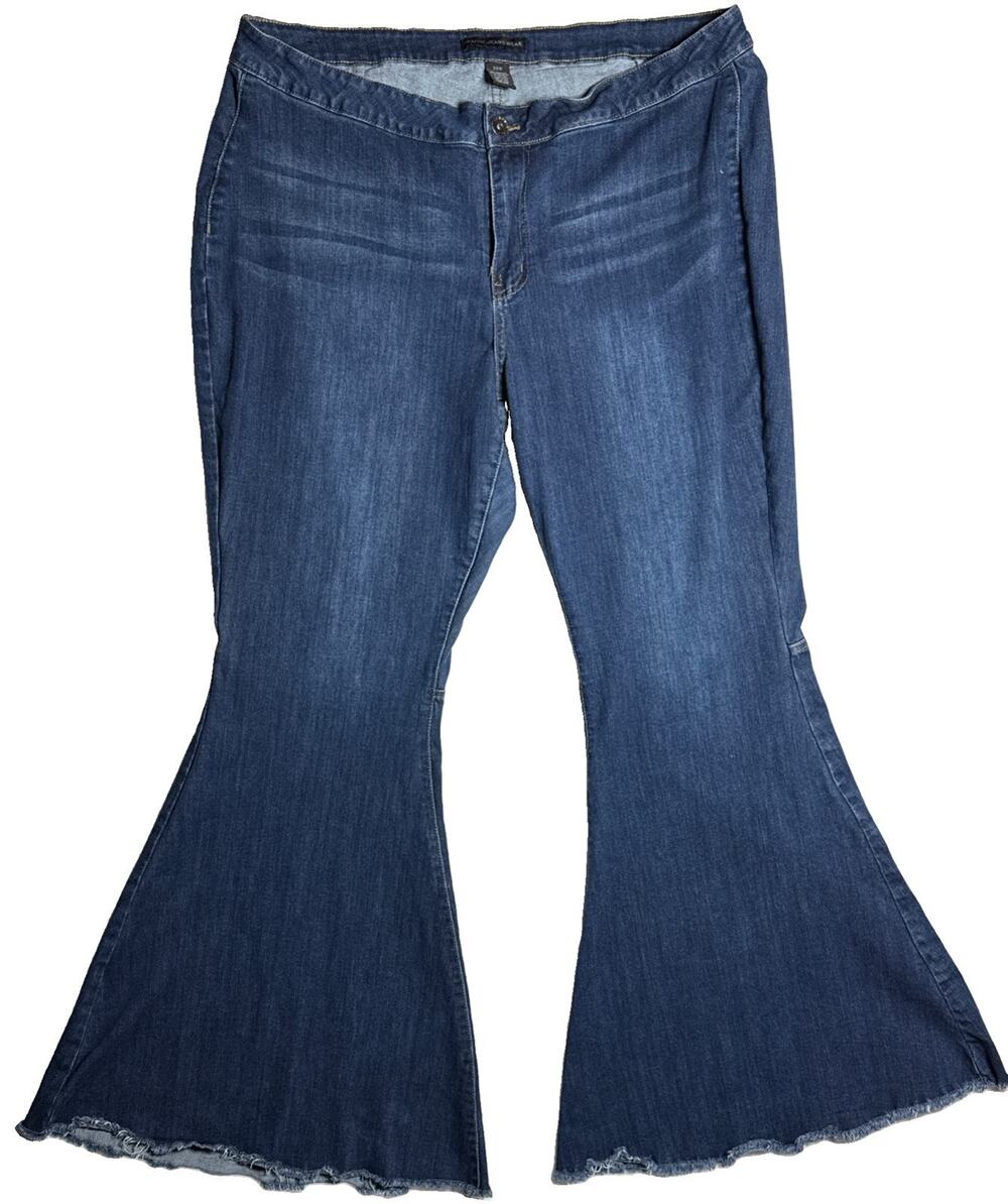 Traffic Jeans High Rise Flare Bell Bottoms Raw Hem Sz 22W Wide Leg Stretch Boho